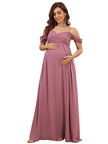 Ever-Pretty Vestido de Fiesta Largo para Mujer Embarazada Fotografía Falda Fuera del Hombro A-línea Gasa Orquídea 48
