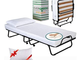 EVERGREENWEB – Cama Plegable con colchón de Espuma viscoelástica 80x190 cm Alto 10 cm, con Almohada viscoelástica Gratis, somier de Listones de Madera, Cama supletoria, Ahorra Espacio, de Emergencia