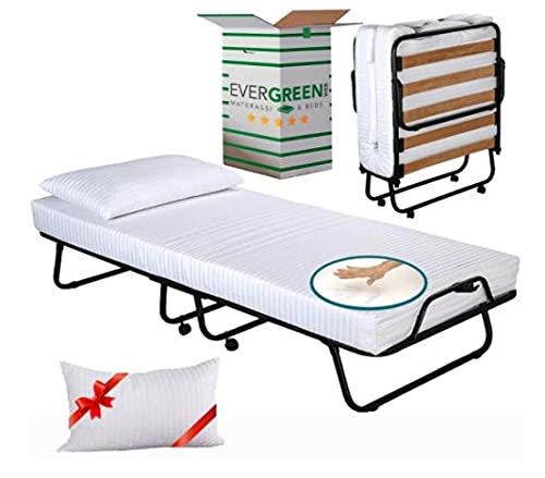 EVERGREENWEB – Cama Plegable con colchón de Espuma viscoelástica 80x190 cm Alto 10 cm, con Almohada viscoelástica Gratis, somier de Listones de Madera, Cama supletoria, Ahorra Espacio, de Emergencia