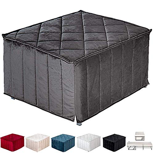 EvergreenWeb - Puff Cama con Colchón de Waterfoam de 10 cm de Altura - Suite Ahorra Espacio Plegable para Dormitorio y Sala, Otomana Reposapiés, Tela de Terciopelo Color Antracita Removible