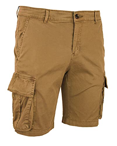 Evoga Pantalones vaqueros cortos para hombre cargo azul vaquero casual con bolsillos laterales, Marrón Tabaco, 38