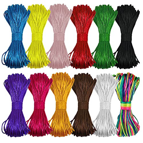 Ewparts 12 Paquetes 1.5mm Satin/Rattail Cuerda de Seda para Collar Pulsera cordón de Reborde para joyería Haciendo Accesorios, 20 Metros Cada uno (1.5mm)