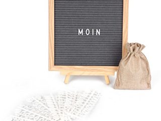 ewtshop Pizarra de madera y fieltro, pizarra para letras, tablilla con ranuras, pizarra con 170 letras y números blancos, diseño retro