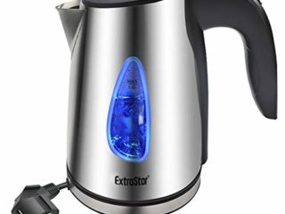 EXTRASTAR Hervidor compacto, Hervidor eléctrico, Filtro antical, 1630W, Apagado automático, Base giratoria 360 °, Protección para hervir seco, BPA Ausente Acero Inoxidable 1.0L