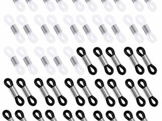 Extremos del Soporte Anteojos, 25pcs Negros Ajustables Extremos Cordón Anteojos, 25pcs Blancos Extremos Goma Cadena Anteojos, Soporte Cadena Anteojos Antideslizante para Gafas Lectura, Gafas Sol