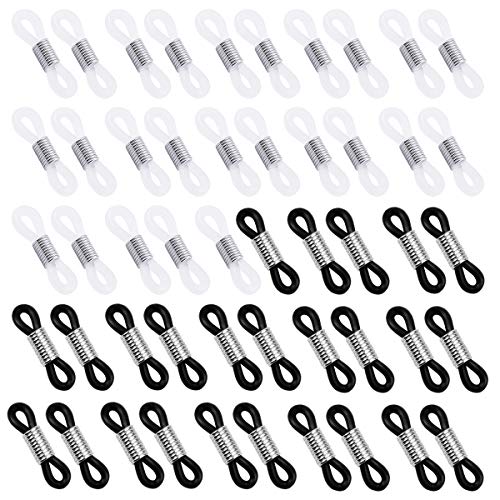 Extremos del Soporte Anteojos, 25pcs Negros Ajustables Extremos Cordón Anteojos, 25pcs Blancos Extremos Goma Cadena Anteojos, Soporte Cadena Anteojos Antideslizante para Gafas Lectura, Gafas Sol