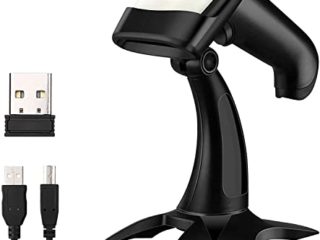 Eyoyo 2D Escáner de Código de Barras Bluetooth, 1D QR Lector de Código de Barras con Soporte Ajustable 2,4G Inalámbrico Cable USB para Windows, MacOS, iOS y Android con Manual en Español