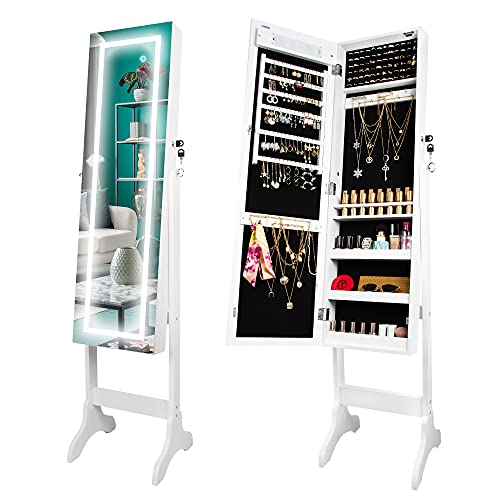 Ezigoo Espejo Joyero De Pie Espejo Grande – Led TáCtiles Armario para Joyas Espejo De Pie Armario Joyero con Espejo Espejo Cuerpo Entero Espejos De Pie para Dormitorio