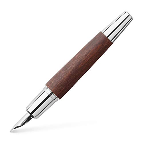 Faber Castell 148211 - Pluma estilográfica E-motion, con cuerpo en madera de peral, plumín de acero inoxidable, trazo F, color marrón oscuro