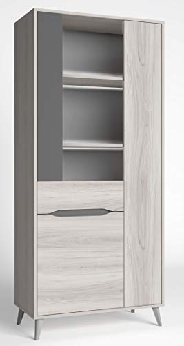 Fabrikit Vitrina salón Atenea led Comedor Color Shamal Pizarra Estilo Moderno estantería Cristal 185x83x40