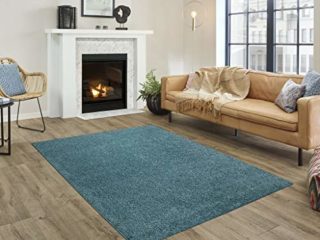 FABRIQ Alfombra Florida, Alfombra de Pelo Corto Suave, Alfombras de Dormitorio, Comedor y Salón, Fácil Mantenimiento, 160x230cm, Azul