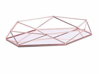 FABSELLER Bandeja decorativa de metal con y lujo tridimensional bandeja de almacenamiento hexagonal escritorio nórdico estilo organizador de caja de joyería (Oro rosa)