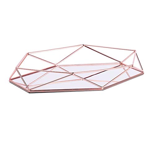 FABSELLER Bandeja decorativa de metal con y lujo tridimensional bandeja de almacenamiento hexagonal escritorio nórdico estilo organizador de caja de joyería (Oro rosa)
