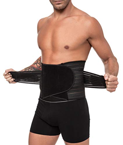 Faja Cinturón Lumbar para Espalda Hombre y Mujer Doble Ajuste Fuerte (Negro, XXL/XXXL)