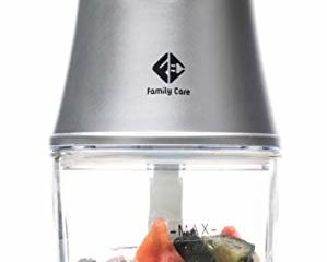 Family Care Picadora Eléctrica, Trituradora de Alimentos, 3 Cuchillas Titanio, 300W, Bol de Cristal 600 ml, Multifunción, Picadora de Carne, Verdura, Frutos Secos, Hielo