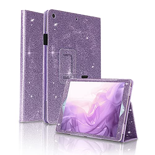 FANSONG Funda para iPad 10.2" 9ª Generación 2021 Brillantina Cuero iPad 8ª 7ª Generación (2020/2019) Protectora Carcasa con Soporte de Tres Pliegues Purpurina Auto Sueño/Estela para Niñas Chicas