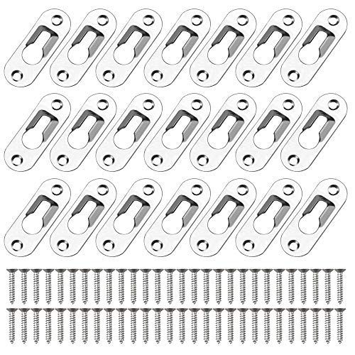FAVENGO 30 Pcs Colgadores para Cuadros Soporte Empotrado Oculto Herrajes Metalico Soporte para Colgar Cuadros Pesados Placa Colgante de Ojo de Cerradura para Marcos Foto Espejo Cabeceros + 60 Tonillos