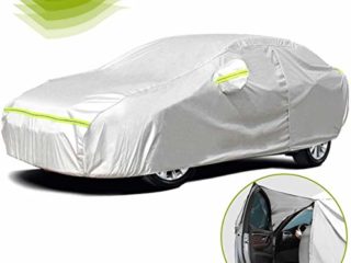 Favoto Cubierta de Coche Impermeable Funda de Coche Exterior Anti-UV Transpirable Resistente al Polvo Lluvia Rasguño Nieve al Aire Libre 490x190x150cm Plata