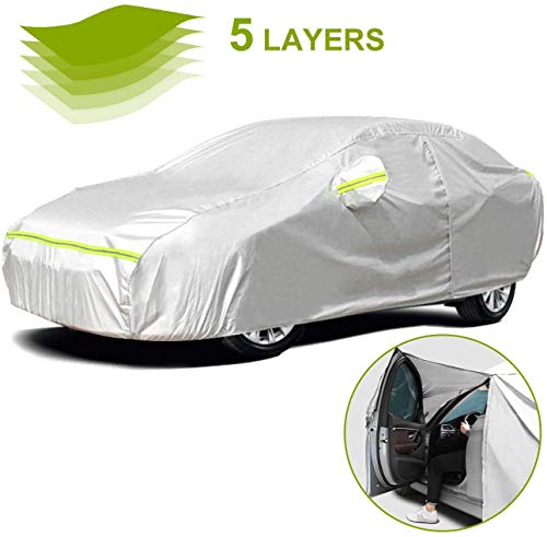 Favoto Cubierta de Coche Impermeable Funda de Coche Exterior Anti-UV Transpirable Resistente al Polvo Lluvia Rasguño Nieve al Aire Libre 490x190x150cm Plata