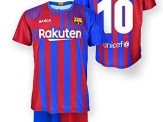FC. Barcelona Conjunto Camiseta y pantalón Replica 1ª EQ Temporada 2021/22 - Producto con Licencia - Dorsal 10 ANSU FATI - 100% Poliéster - Talla niño 10 años