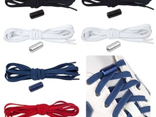 Feibmir 6 pares de cordones elásticos sin lazo, cordones universales para niños y adultos, cordones planos sin cordones para correr con cerradura de metal (blanco, negro, rojo, marino)