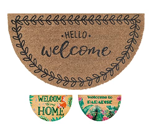 Felpudo de Coco Natural semicircular, felpudos Entrada casa, Alfombra Limpia Zapatos, Felpudo Exterior, Alfombra Entrada casa Interior, felpudos Originales y Divertidos, 40x70 (Hello Welcome)
