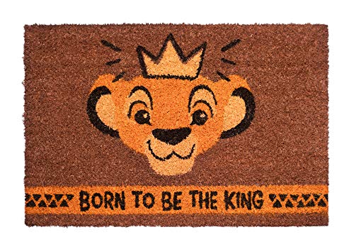 Felpudo Disney Rey León, Born to be the king - Felpudo entrada casa antideslizante 40 x 60 cm - Alfombra entrada casa exterior Rey León, Fabricado en fibra de coco - Productos con licencia oficial