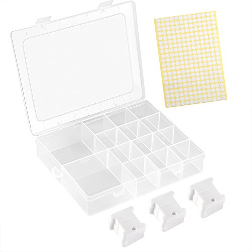 FEPITO 120 Piezas Plástico Blanco Conjunto de Bobinas de Seda Bordado Hilo Bobinas con Caja de Almacenamiento y 260 Piezas Adhesivas en Blanco
