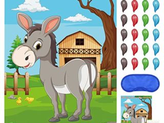 FEPITO Pin The Tail en el Juego de Fiesta de Burro con 24 Piezas de Colas para Decoraciones de Fiesta de cumpleaños para niños, Suministros de Fiesta de Carnaval de Circo