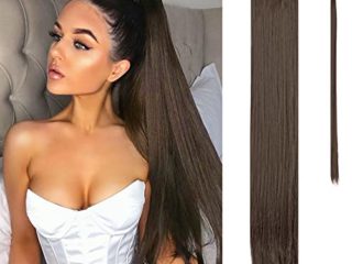 FESHFEN Cola de Caballo Extensiones Postizos de pelo fibras sintéticas de cabello pelo liso largo 60cm, 125g
