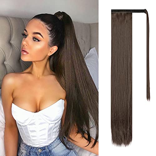 FESHFEN Cola de Caballo Extensiones Postizos de pelo fibras sintéticas de cabello pelo liso largo 60cm, 125g