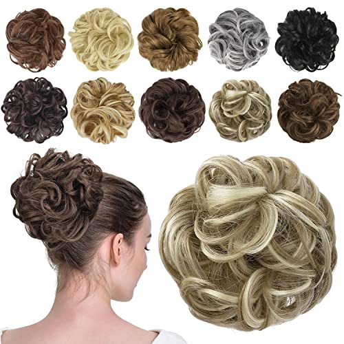 FESHFEN Moños Postizos Rizados, Postizos Rizados Voluminoso Extensiones de Cabello Sintético Postizo Rizado Ondulado Extensiones de Moño Desordenado Coleteros Postizos Pelo Mujer Coletero Pelo 55g
