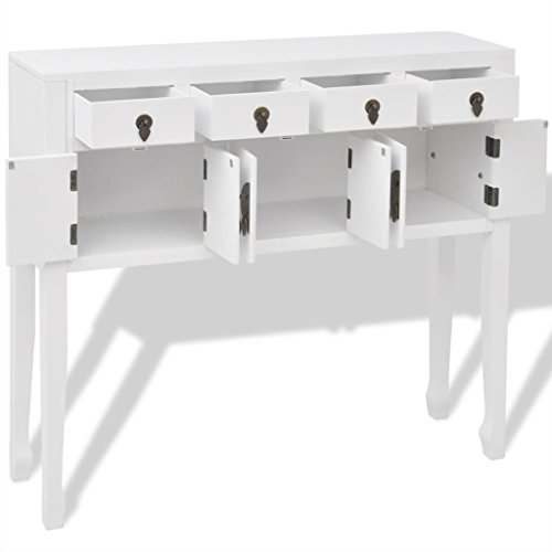 Festnight Aparador de Madera con 4 Cajones Estilo Chino 95 x 24 x 91 cm Blanco