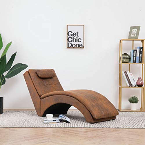 Festnight Diván Sofá Chaise Longue con Almohada de Piel de Ante Artificial Color Marrón 145 x 54 x 72 cm