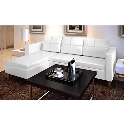 Festnight Sofa de Piel con 3 Asientos Blanco 188 x 122 x 77 cm