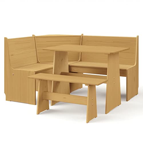 Festnjght 3 pzas Conjunto Jardin Exterior Muebles de Esquina para Balcón Mueble Esquinero Cocina Mesa y Sillas Terraza Madera Marrón Miel