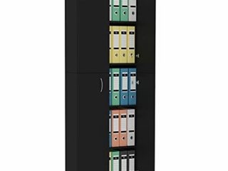 Festnjght Armario de Oficina con 5 Estantes y 2 Puertas Librerías de Oficina de Aglomerado Negro 60 x 32 x 190 cm Mueble Organizador