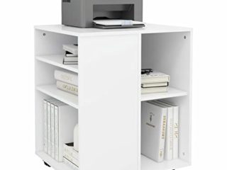 Festnjght Soporte para Impresora con Ruedas Mueble para Impresora con Ruedas Armario de Oficina Móvil con Estantes Abiertos y Ruedas con Bloqueo 60 x 53 x 72 cm Blanco