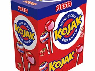 FIESTA Kojak Caramelo con Palo Sabor Cereza Relleno de Chicle - Caja de 100 unidades