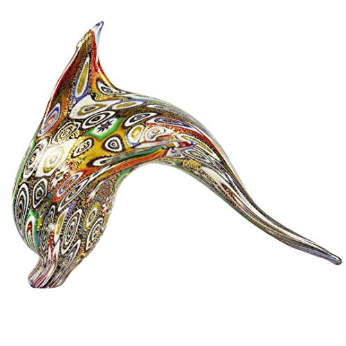 Figura de delfín de Murrine y oro original de cristal de Murano, diseño de animales