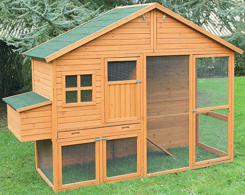 FINCA CASAREJO Gran Gallinero Colorado - Gallinero de Madera para 6-9 Gallinas - Incluye almacén, ponedero y Parque - Gallinero prefabricado Espacioso - 96 x 268 x 195 cm