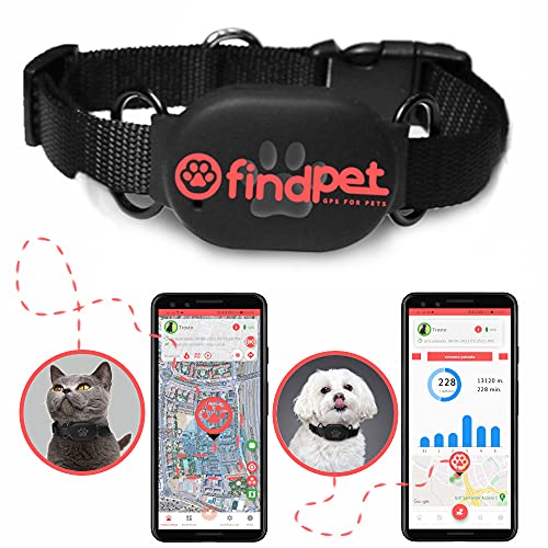 findPet Localizador GPS para Gatos y Perros [Mini]. Muy Ligero sólo 20gr. Collar GPS para Perros y Gatos con Ubicación en Tiempo Real y Seguimiento de Actividad 24h