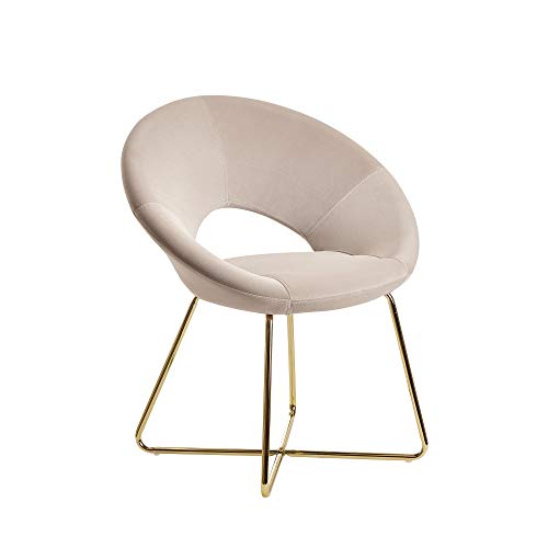 FineBuy Silla de Comedor tapizada Beige Terciopelo con Patas de Metal | Silla de Cocina con Respaldo 110 kg