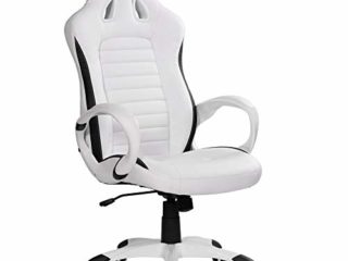 FineBuy Silla de Oficina Racing de Piel sintética Blanco Ergonómico con Reposacabezas | Silla de Escritorio Moderna con reposabrazos | Silla giratoria de Alta Respaldo 110 kg