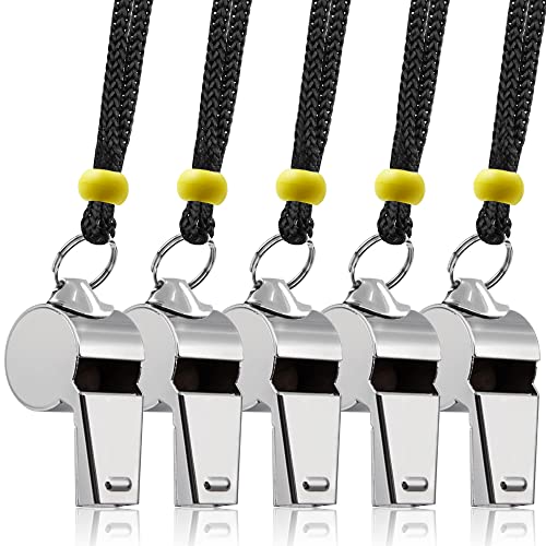 FineGood 5 silbatos con cordón ajustable, silbato de árbitro para maestros niños silbato deportivo de metal silbato de emergencia silbatos de emergencia entrenador salvavidas silbatos