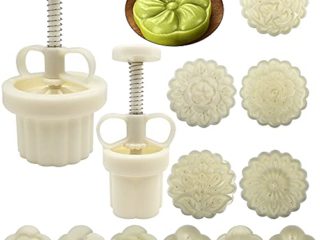 FineGood - Juego de 2 moldes de prensa de pastel de luna con 11 estafilos cortador de galletas de 50g, 100g, prensa de flores molde de pastel de luna herramientas para hornear