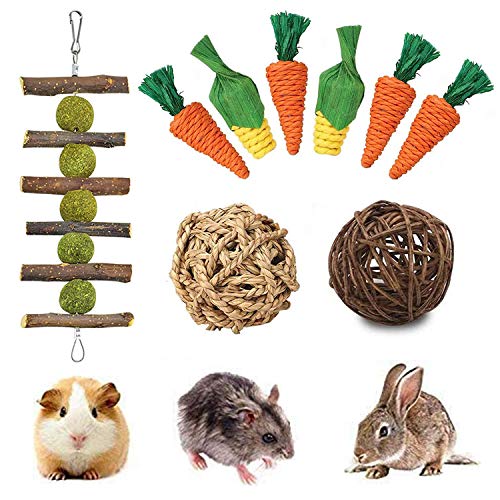 FINEVERNEK 9PCS Juguetes para Masticar Conejos, Juguete de Conejo, Pastel de Hierba Natural, Juguete de Masticar para Dientes de Molienda para Conejos, para Conejos, Chinchillas, Hámsters, Cobayas