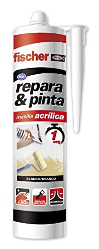 fischer - masilla repara y pinta acrílica blanca, para grietas de pared, pintado rápido tras aplicación y sin imprimación, 300 ml
