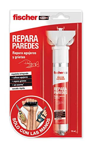 fischer SCLM - masilla pared blanca Repara Paredes para tapar agujeros y abolladuras pared, con espátula incluida para fácil aplicación, 70ml