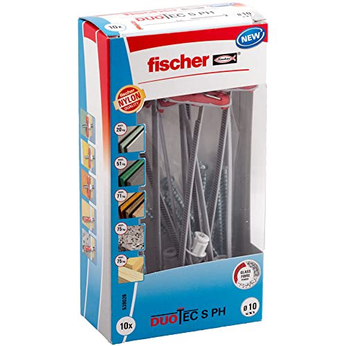 fischer - Tacos pladur DuoTec, tornillos y tacos pladur soporte tv 10 mm, Caja 10 uds tornillos + 10 tacos pladur